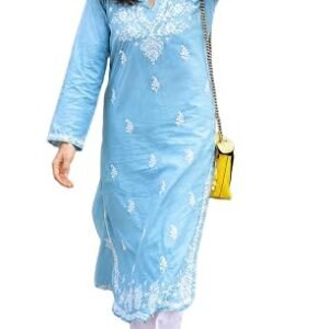 StyleScope Rayon Floral Embroidered Long Kurti | Long Chikankari Kurti for Girls | Women's Casual Kurat | Long Kurta for Women (Kurti Alia)