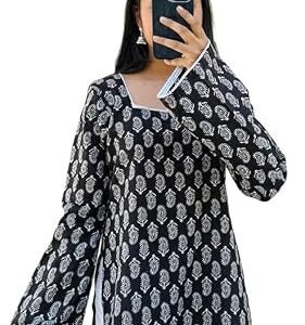 Women's Floral Print Kurti, Rayon Trending Design Neck, Full Bell Sleeves, Ethnic Wear