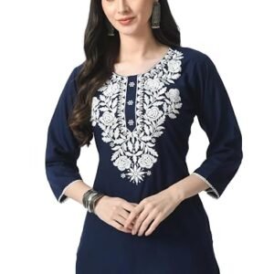 LIBOZA Kurti for Women - Short Chikankari Kurtis for Girls, Lakhnawi Tunic Top Kurta Design for Ladies, Woman Ethnic Kurthis & Shirt with Sleeve